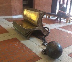 Bill Woodrow's Sitting on History; British Library; photograph by Angela Sutton-Vane 2015