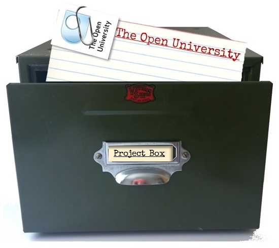 Card index box with Open University index card