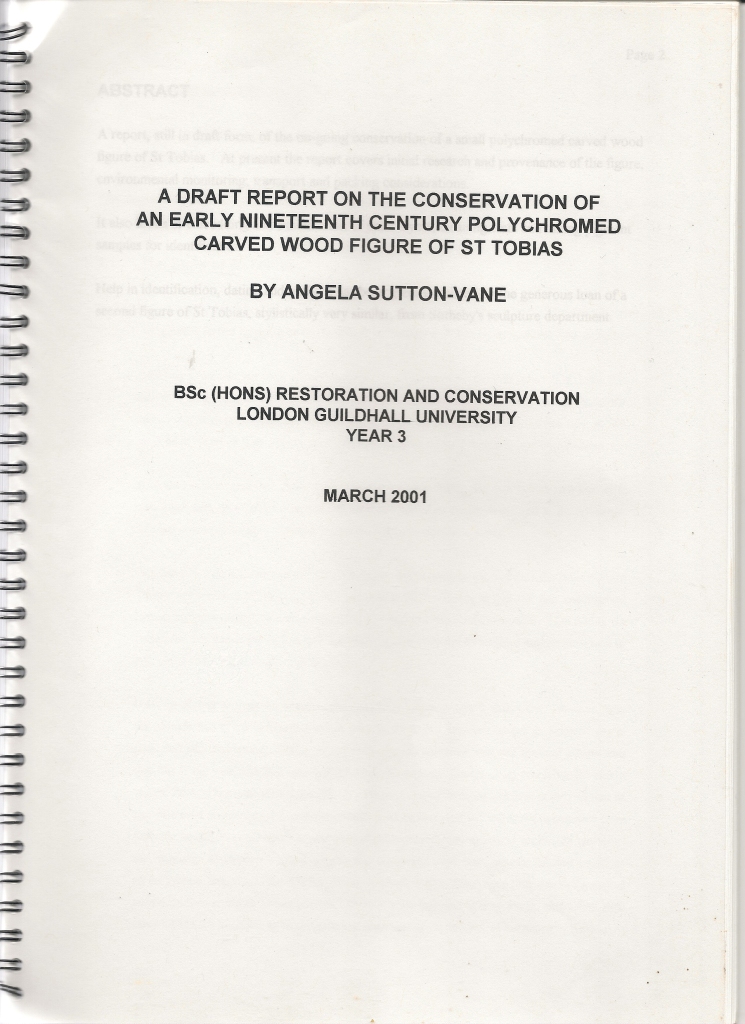 Image of conservation report by Angela Sutton-Vane; click over image to open PDF document