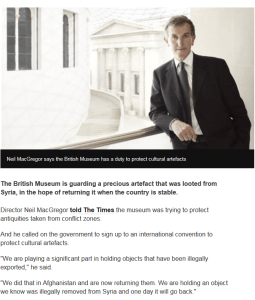 The British Museum has a duty to protect cultural artefacts; Neil MacGregor; British Museum; screen clipping from BBC News website