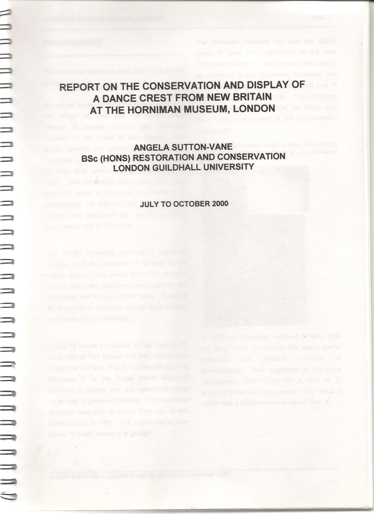 Photograph of conservation report by Angela Sutton-Vane; click image to open report